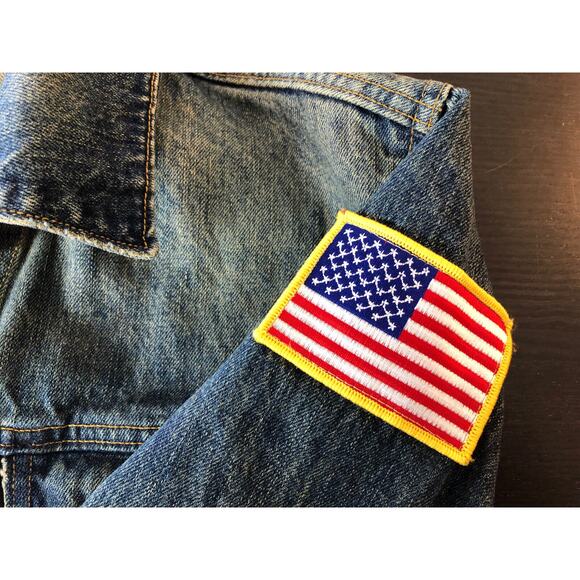 Mid 2000's Custom Patched Mens XL Denim Jacket 100% Cotton Kenkojuku, USA Flag - Picture 5 of 12